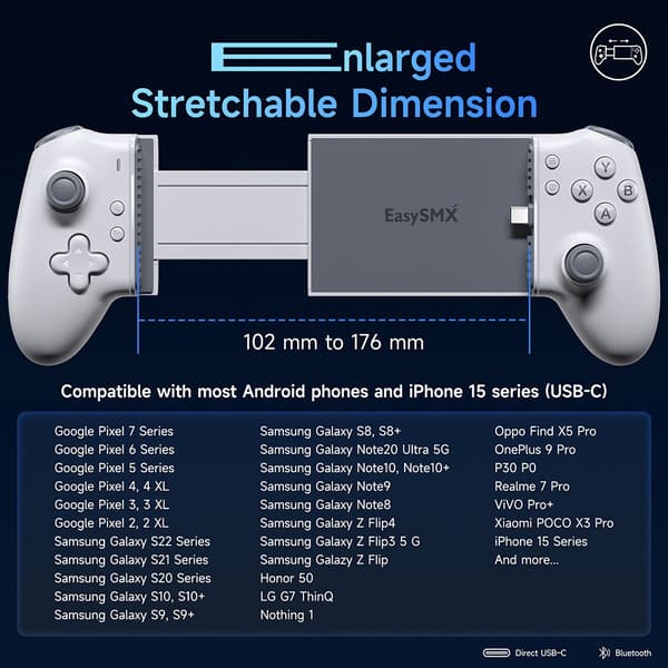 EasySMX M15 Mobiltelefon Gamepad Typ C Hall Mekanisk Kontroller för Android Telefon iPhone 15/16 Molnspel Xbox Game Pass M15