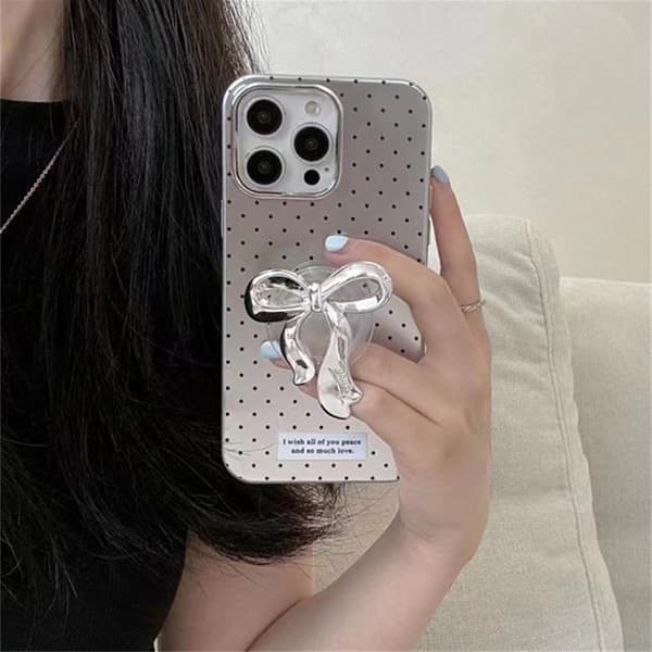 Koreansk silverfärgad rosett Griptok genomskinlig telefonringhållare för iPhone Samsung vikbar PT-014
