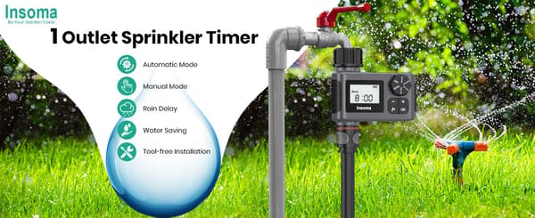 INSOMA Automatisk Bevattningstimer Intelligent Bevattningssystem Sprinklertimer Trädgårdsprogrammerare Utrustning LCD-skärm IPX5 Button NH type