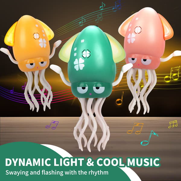 2025 Interactive Dancing Squid Toy for Toddlers - Light, Music & Tummy Time Fun Present Pink with box