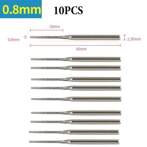 10-delte 0,8-2,5 mm diamantborehoveder med 2,35 mm skaft til glas, jade, rav, smykkefliser, sten 10 pcs  1.5 mm