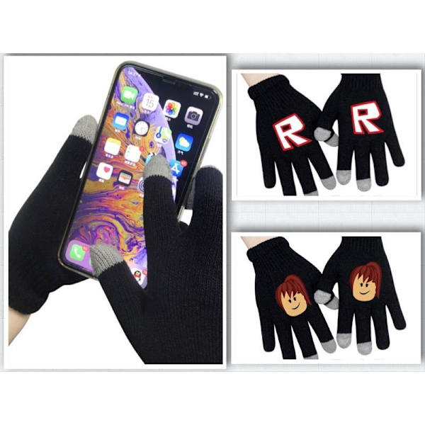 Roblox Svarta Stickade Handskar Med Touch Funktion Touchhandske Black Model 4