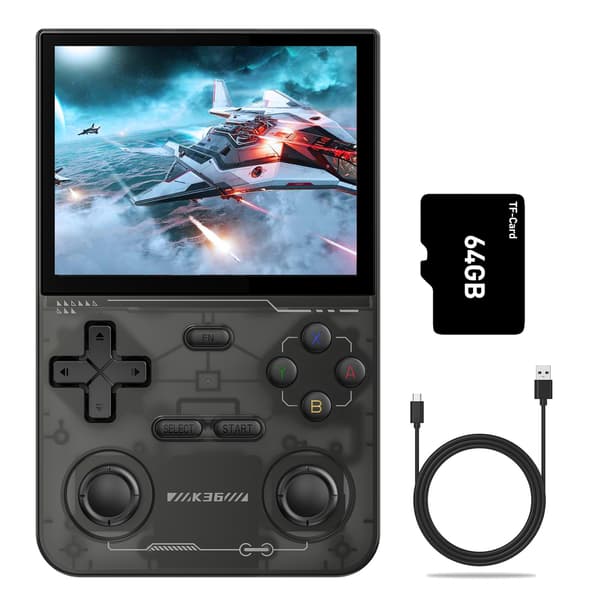GAMINJA Open Source K36 Retro Handheld Video Game Console 16000 Spel för PS1/PSP/DC/N64/SS 500nit 3 Black