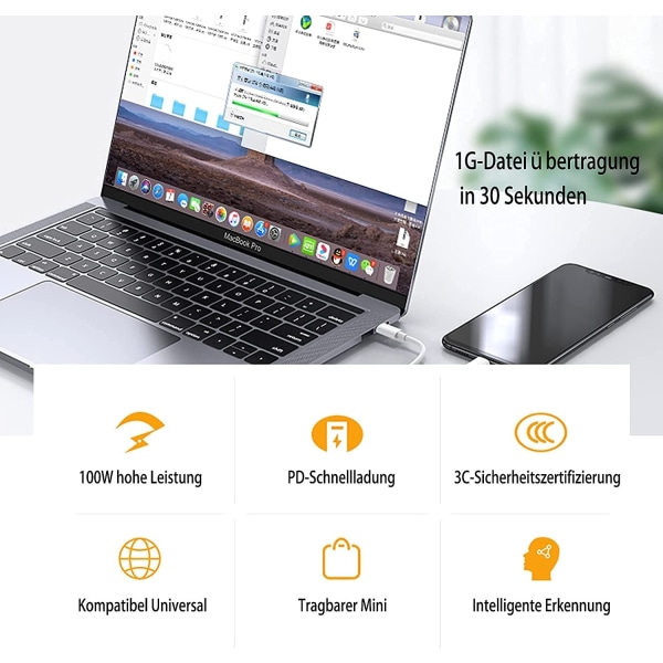 2M 60W 3A Pikalatauskaapeli USB-C - USB-C Type C PD - valkoinen
