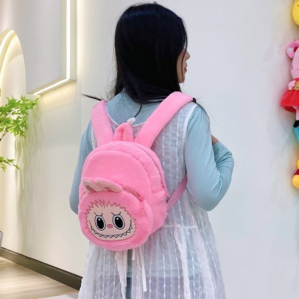 2024 Labubu Bakcpack för flickor Barn Söt tecknad plysch dockväska Student Kawaii ryggsäck utomhus reseväska Khaki