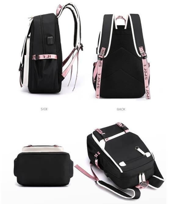 Tik-Tok Backpack waterproof school bag with USB Headphone jack Black Black Svart