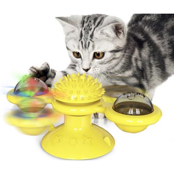 Legetøj Vindmølle til katte Puslespil med drejepladelegetøj Yellow