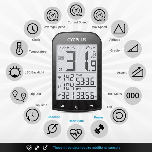 CYCPLUS M1 GPS-cykeldator Cykelhastighetsmätare Bluetooth 5.0 ANT+ för Garmin Zwift Bicycle computer M1