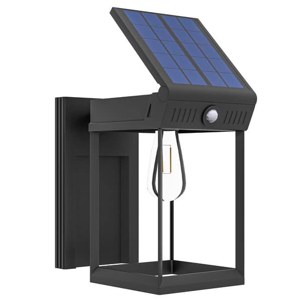 Havelampe med solcellepanel, udendørslampe, solcellelampe, stænksikker, bevægelsessensor, 14 cm x 24 cm x 24 cm, sort