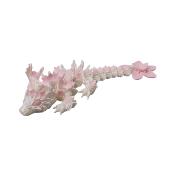 Sakura White Dragon 3D-printet legetøjsmodel - Jointed Mobile Animal Ornament Gift til samlere 2pcs 15cm