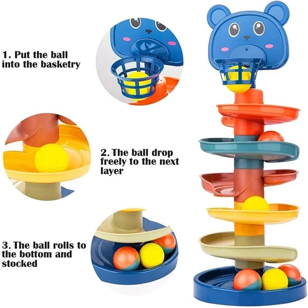 Montessori Rolling Ball Tower Leksak för spädbarn 1-3 år - Stacking Track Educational Game ST651