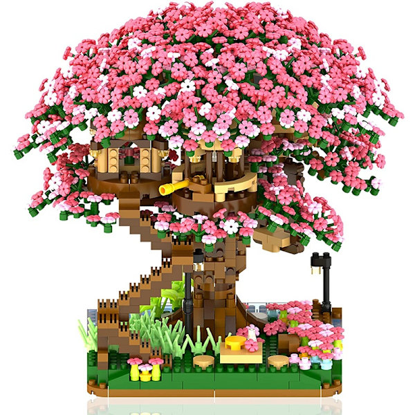 Cherry Blossom Mini Sakura Tree Building Blocks Set - DIY Light Treehouse Model Present för henne train no light