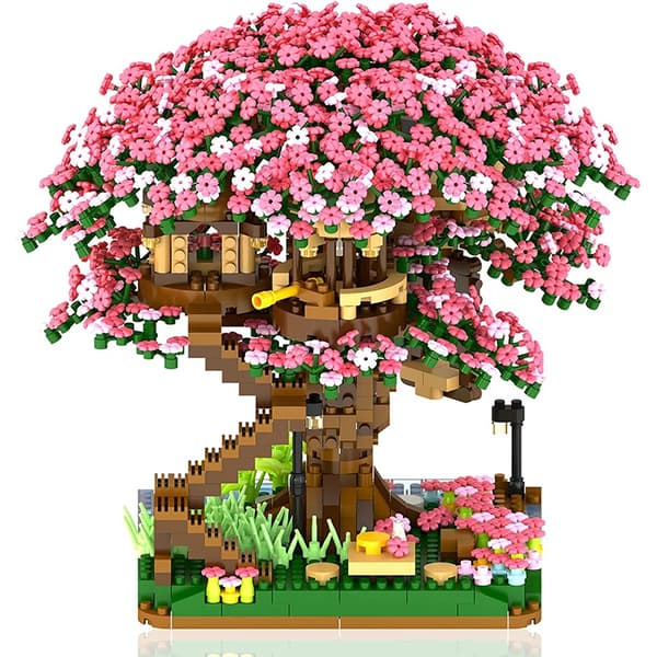 Cherry Blossom Mini Sakura Tree -rakennuspalikkasetti - DIY Light Treehouse -mallilahja hänelle train no light