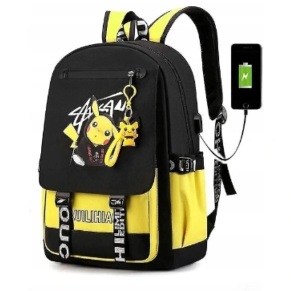 Pokemon Ryggsäck Vattentät Skolväska USB Hörlursuttag Gul-svart Yellow Yellow+ Black