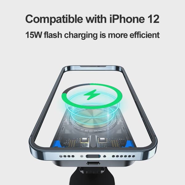 15W hurtig magnetisk trådløs biloplader luftventil telefonholder til iPhone 12 13 14 Pro Max Type 2 Silver QC3.0