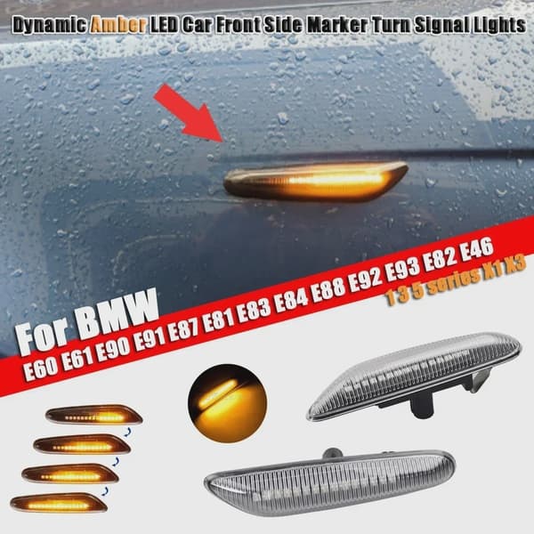 2 kpl virtaavan veden vilkku LED-dynaaminen vilkkuvalo BMW E60 E61 E90 E91 E81 E83 E84 E92 sivumerkkivalojen vilkku Crystal