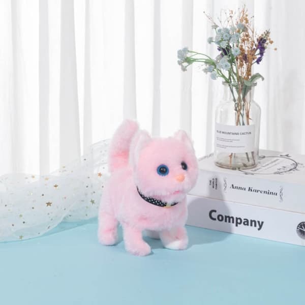 Interactive Walking Kitty plyschleksak - jamar, viftande svans, nickande huvud - perfekt present till barn Bell cat White