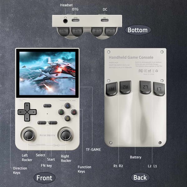 GAMINJA Open Source K36 Retro Handheld Video Game Console 16000 Spel för PS1/PSP/DC/N64/SS 500nit 3 Black