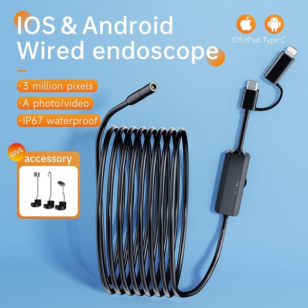8MM Endoskopkamera 2 i 1 IOS Type-C Mini Inspection Camera för IOS Android IP67 Vattentät Pipeline Borescope Med 8 LED 8mm 720P 1m
