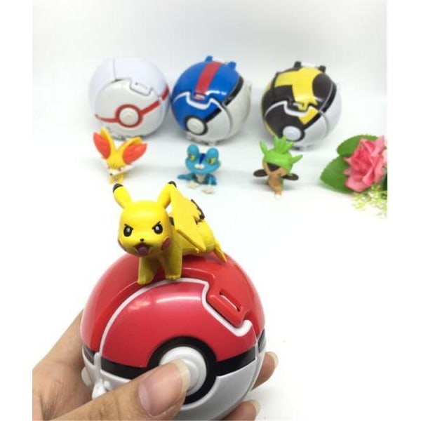 4 Pcs Pokemon Throw N Pop Poke Ball med actionfigur leksaksset
