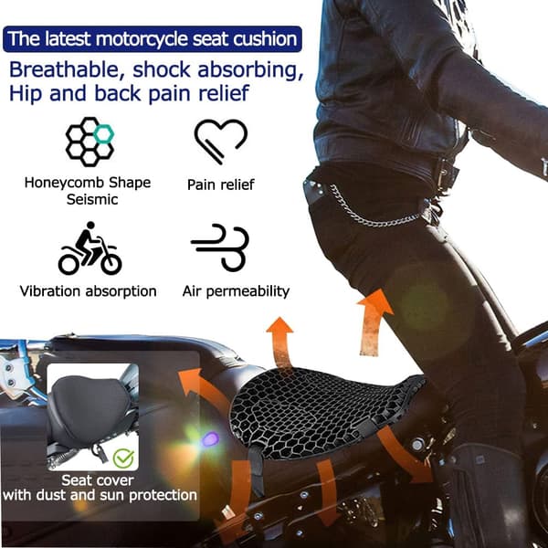 Motorcykelsäteskudde Luftstötdämpare Tryckreducerande Cruiser Resesadelöverdrag Set 1