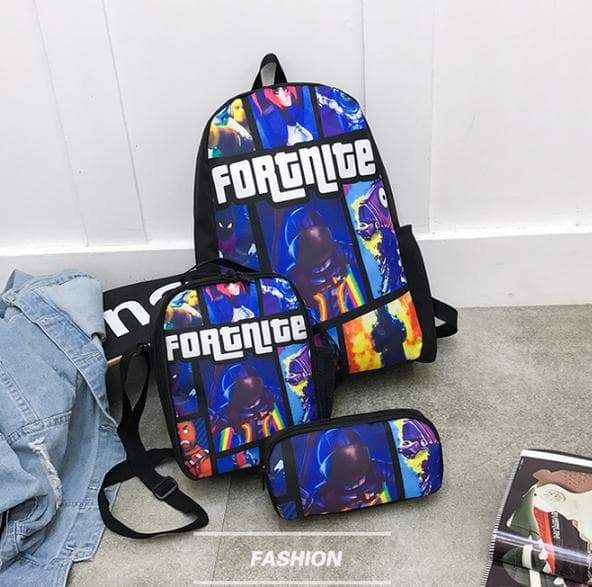 Fortnite Ryggsäck + Axelremsväska + Pennskrin  julklappar Blå