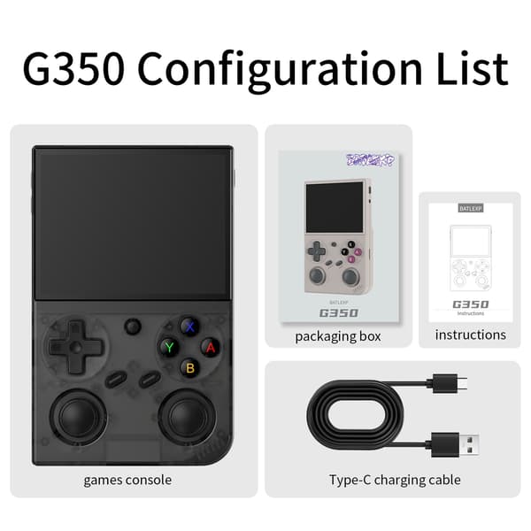 BATLEXP G350 Retro Handheld Game Console Linux 64-bitars system 3,5" IPS-skärm RK3326 Portable Transparent Black