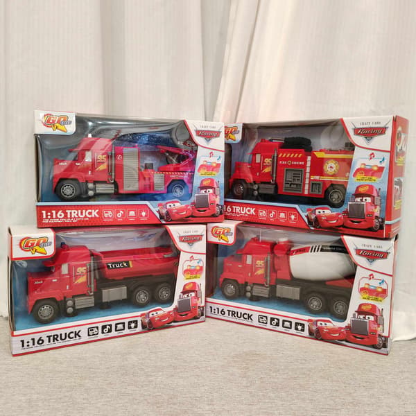 1:16 Pixar legetøjsbil 5 stk./sæt støbt anime lynet Mcqueen Mack foldbar fladvognsmodel med lyd og lys interaktive gaver fire engine