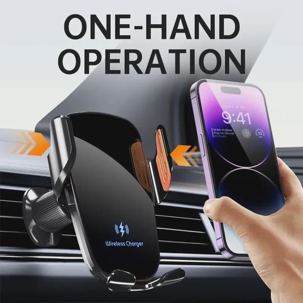 UYUXIO Trådløs Biloplader Luftventil Telefonholder Hurtig Opladning til iPhone 16 Pro Max Samsung Android Black