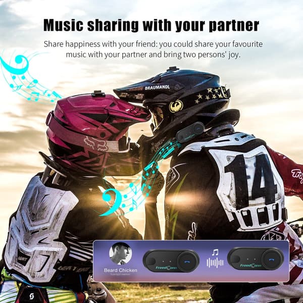 Freedconn Hjelm Bluetooth Headset Gruppe Motorcykel Intercom Hovedtelefoner FM Musikdeling Intercom op til 6 Kørere T Com VB VB-One Set