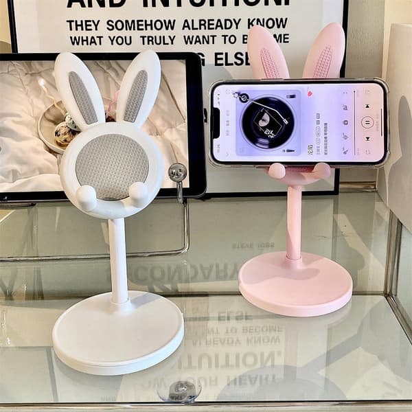 Pink justerbar kanintelefonholder til iPhone 13 14 Samsung Smartphone White