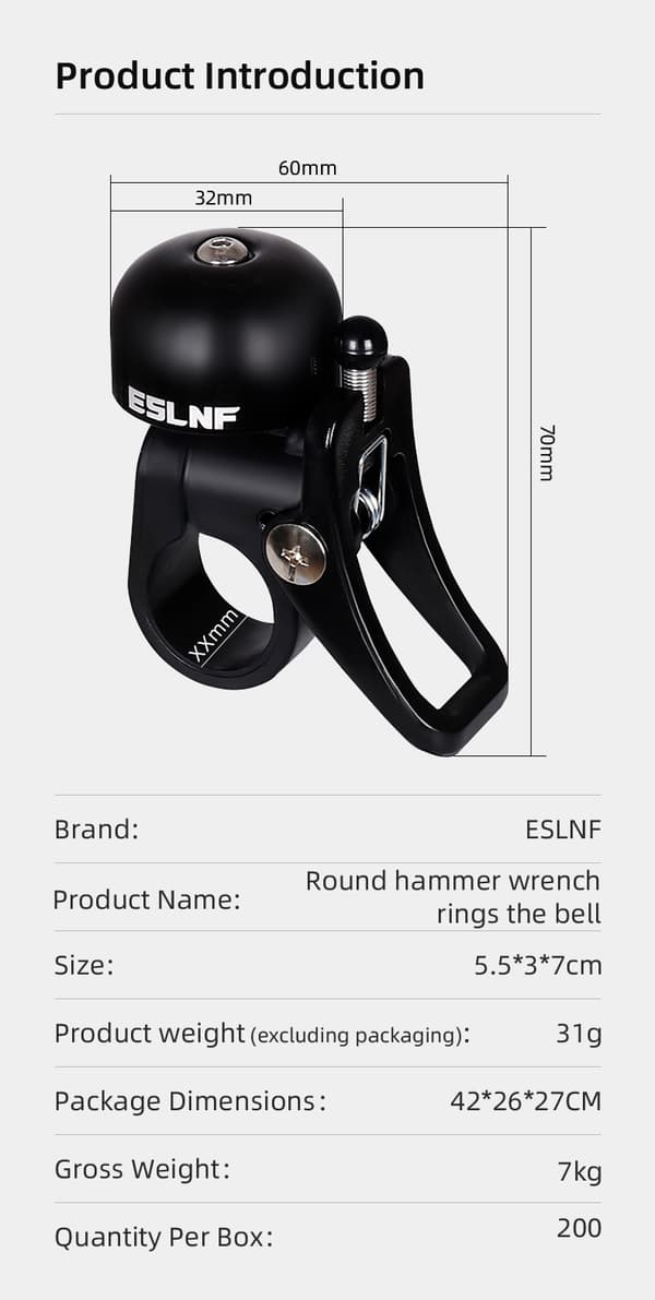ESLNF Slitstark universell cykelklocka med hög decibel för säkerhet på väg och MTB Black