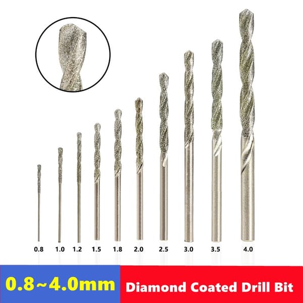 5/10-delt diamantbelagt bor 0,8 mm-4,0 mm mikro HSS spiralbor til fliser, sten, marmor 10 pcs 0.8-4.0 mm