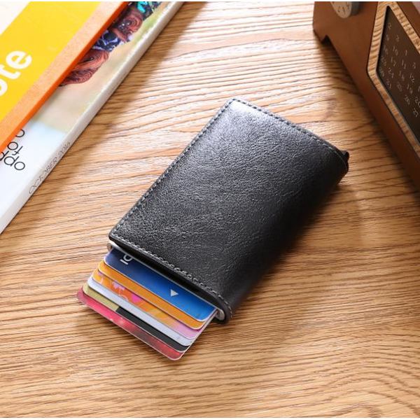 Black RFID Protection Wallet Card Holder 5 Cards (Genuine Leather) Black