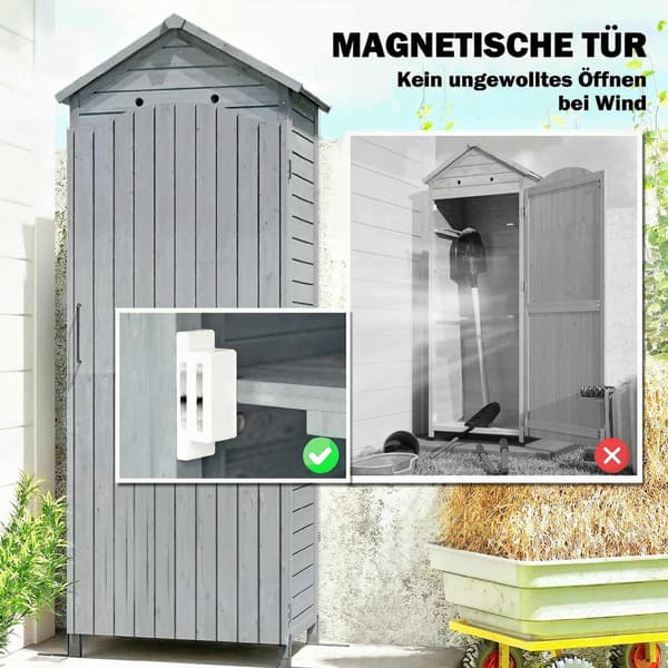Trädgårdsskjul i trä, extra högt, med justerbart hyllplan, magnetisk dörr, galvaniserad takventilation