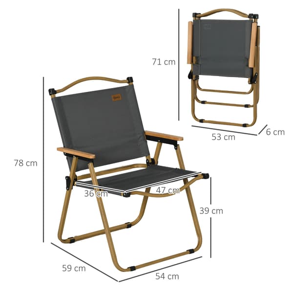 Campingstolar, set om 2, hopfällbara, stålram, trälook, mörkgrå strandstolar