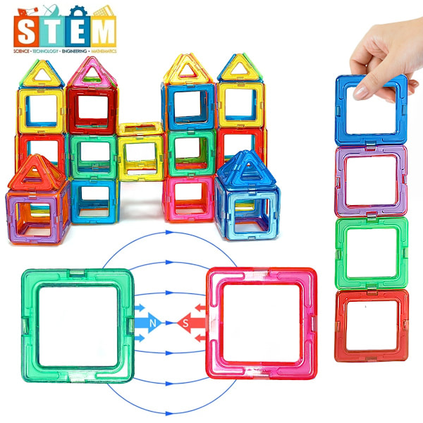 Magnetiska byggstenar - Medium STEM konstruktionsleksaker för lärande och utbildning Medium Size 60pcs