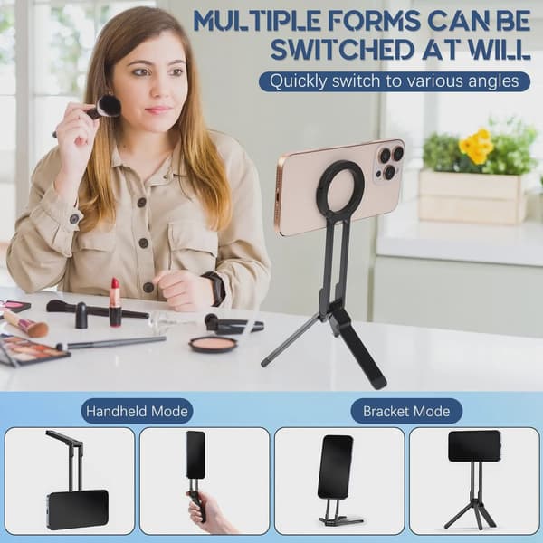 3-i-1 magnetiskt 360° justerbart ultralätt mini-stativ med snäppspänne vikbart telefonfäste black
