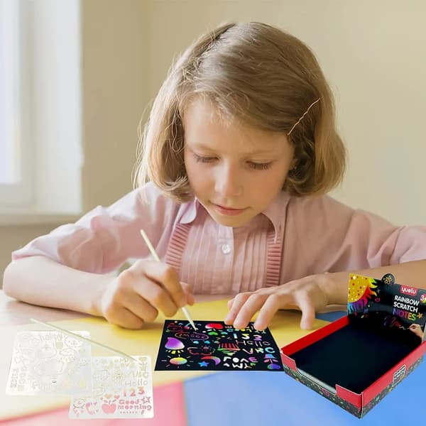 100 STK Rainbow Scratch Mini Notes Pappersblockskort med ritstencil Barn Barn Gör-det-själv Rita Målning Pedagogiska leksaker Presenter 100 Sheets