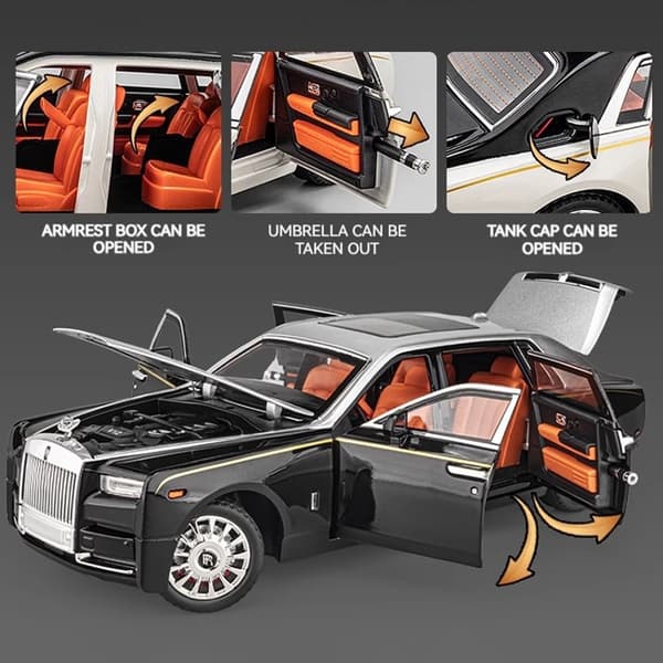 1:18 Rolls-Royce Phantom modelbil, zinklegering pull-back legetøjsstøbt bil med lyd og lys, realistisk modelleringsmodel legetøj111 silver with box