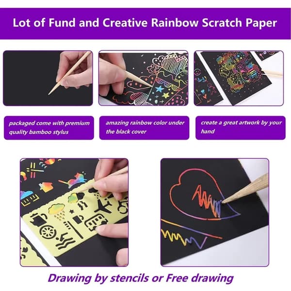 100 STK Rainbow Scratch Mini Notes Pappersblockskort med ritstencil Barn Barn Gör-det-själv Rita Målning Pedagogiska leksaker Presenter 100 Sheets