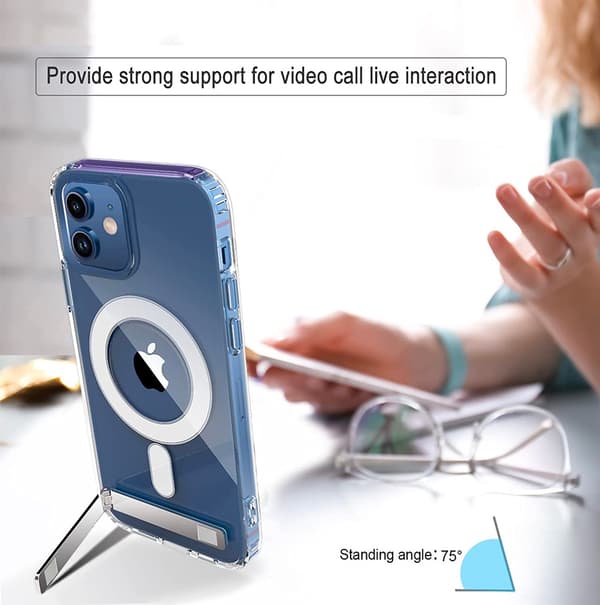 Magnetiskt telefonskal med stativ för iPhone 11 till 17 Pro Max Transparent hållare Transparent Compatibility by Model i