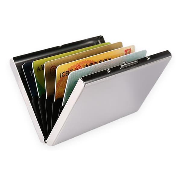 Card holder with compartment - Protects RFID - metal - wallet - Silver Silver