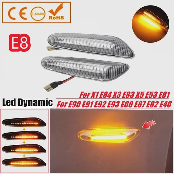 2 stk. dynamisk blinklys med LED-lys til BMW E60 E61 E90 E91 E81 E83 E84 E92 sidemarkeringsblinklys Black