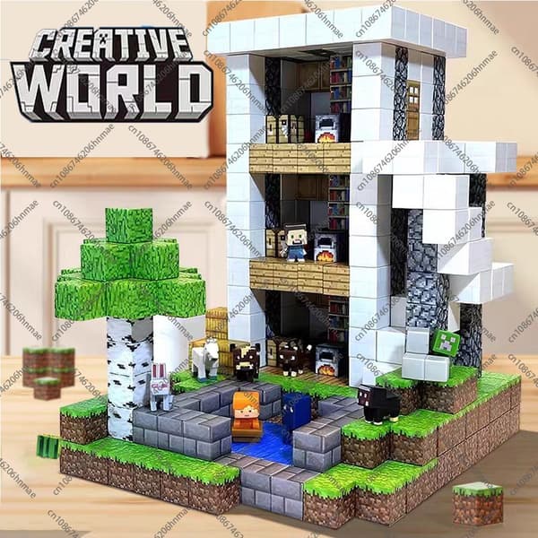 Magnetiske byggeklodser til børn 3+ | STEM pædagogisk legetøj | Mine World Magnet Cube VolcanoForest 100PCS