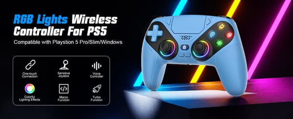 Trådlös kontroll för PS5/PS5 Pro/PS5 Slim/PC med Hall-joystick, dubbelvibrations-gamepad, Turbo Dual Sense-programmering blue