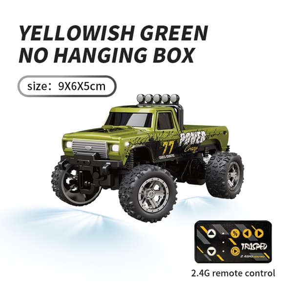 1:64 Speed ​​​​Mini terrängfjärrkontroll Billegering Cool belysning Stötdämpning Bordsdator Tävlingsleksak Liten present Yellowish Green