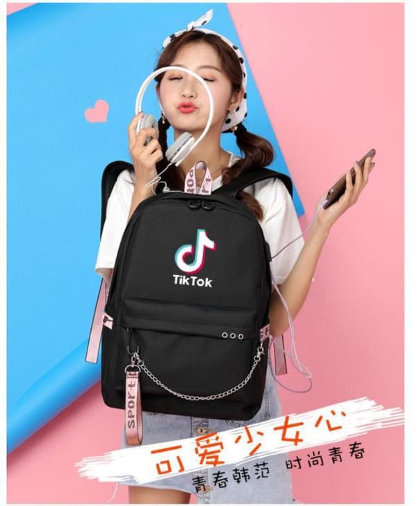 3 Colors TIK-Tok Backpack Waterproof School Bag USB Headphone Jack Pink Rosa