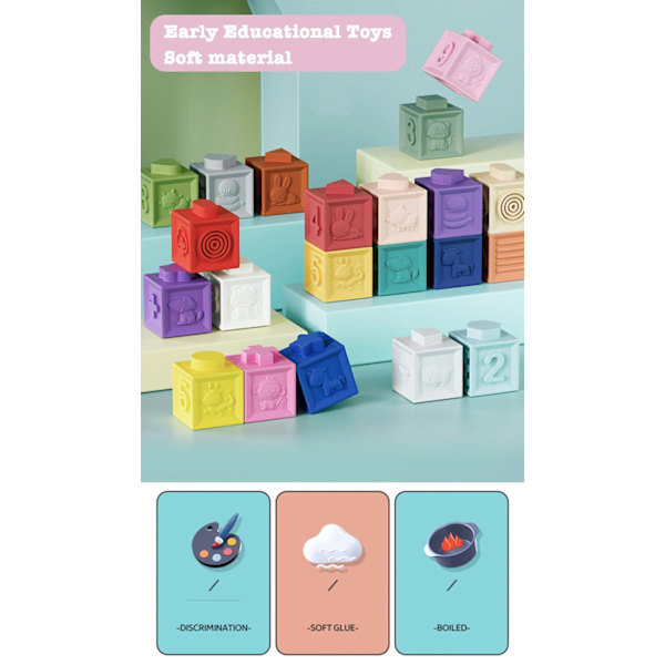 Bløde byggeklodser til småbørn - 12/6/3 stk. Montessori Stacker Cube Badelegetøj til tidlig uddannelse 6pcs