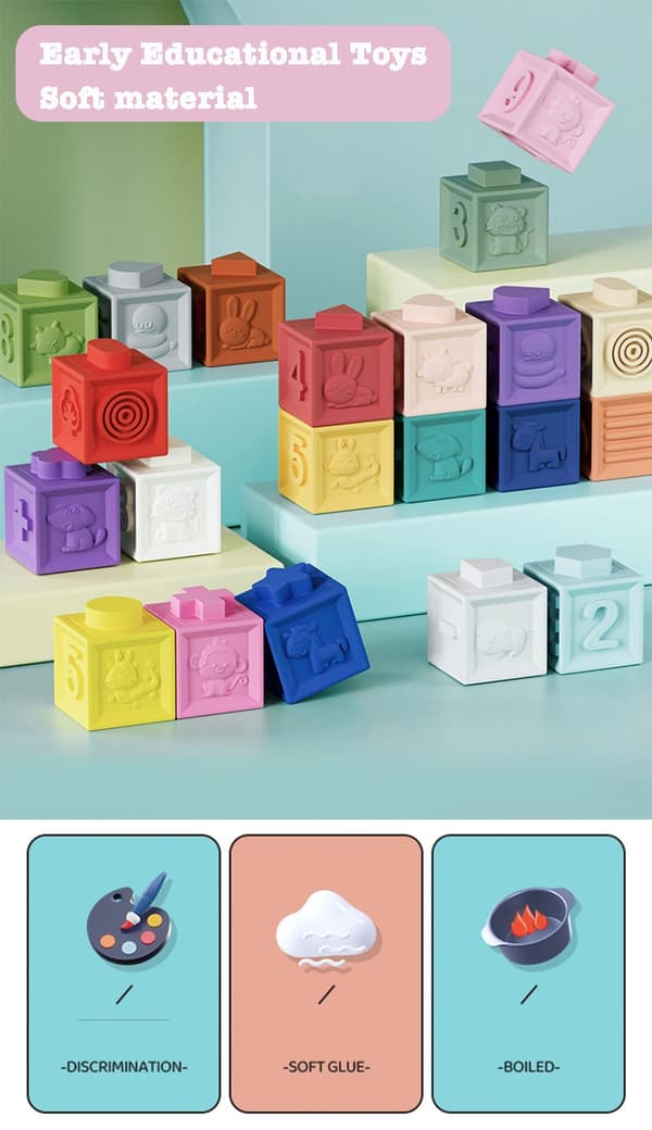 Mjuka byggstenar för småbarn - 12/6/3 st Montessori Stacker Cube Badleksaker för tidig utbildning 6pcs